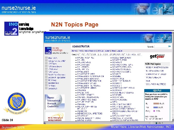 nursing knowledge N 2 N Topics Page anytime anywhere Slide 20 September 2004 Muriel