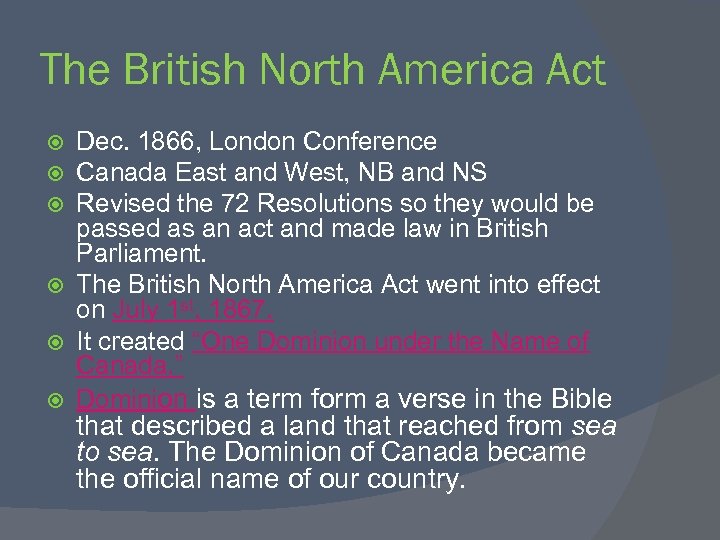 The British North America Act Dec. 1866, London Conference Canada East and West, NB