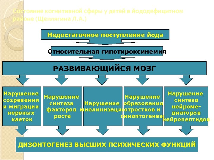 Состояние когнитивной сферы у детей в йододефицитном районе (Щеплягина Л. А. ) Недостаточное поступление