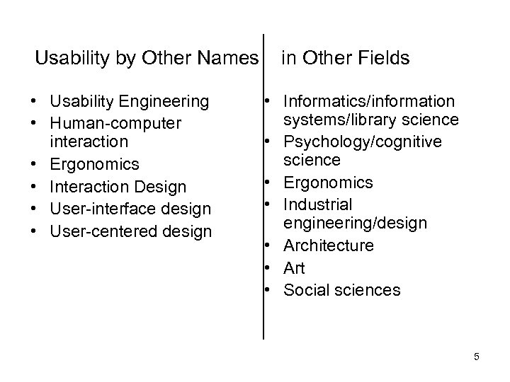 Usability by Other Names • Usability Engineering • Human-computer interaction • Ergonomics • Interaction