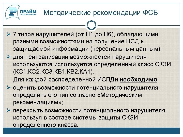 Методические рекомендации ФСБ 7 типов нарушителей (от H 1 до H 6), обладающими разными
