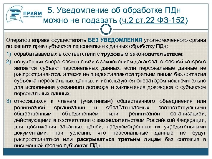 Форма уведомления органа по защите прав субъектов персональных данных образец