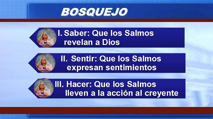 BOSQUEJO I. Saber: Que los Salmos revelan a Dios II. Sentir: Que los Salmos