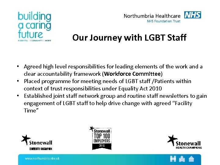 Our Journey with LGBT Staff • Agreed high level responsibilities for leading elements of