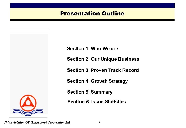 Presentation Outline Section 1 Who We are Section 2 Our Unique Business Section 3