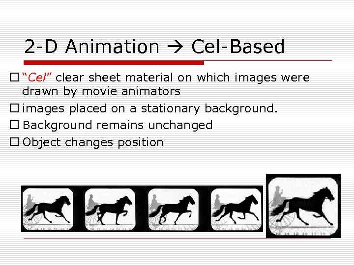 2 -D Animation Cel-Based o “Cel” clear sheet material on which images were drawn