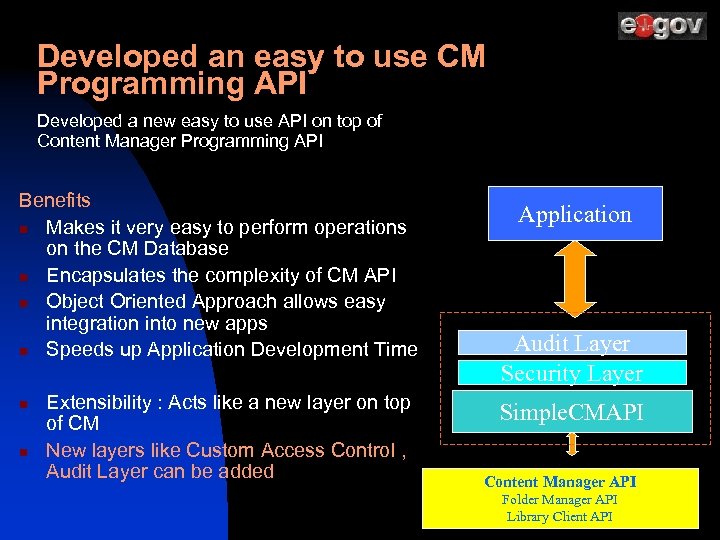 Developed an easy to use CM Programming API Developed a new easy to use