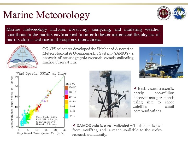 Marine Meteorology Marine meteorology includes observing, analyzing, and modeling weather conditions in the marine