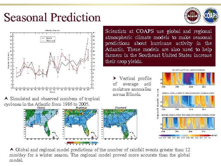 Seasonal Prediction Scientists at COAPS use global and regional atmospheric climate models to make