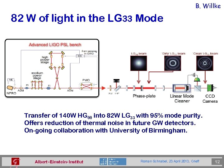 B. Willke 82 W of light in the LG 33 Mode Transfer of 140