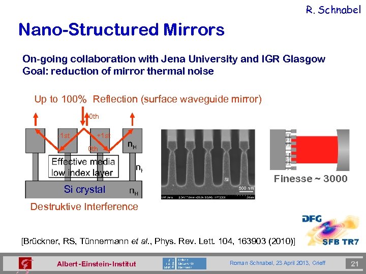 R. Schnabel Nano-Structured Mirrors On-going collaboration with Jena University and IGR Glasgow Goal: reduction