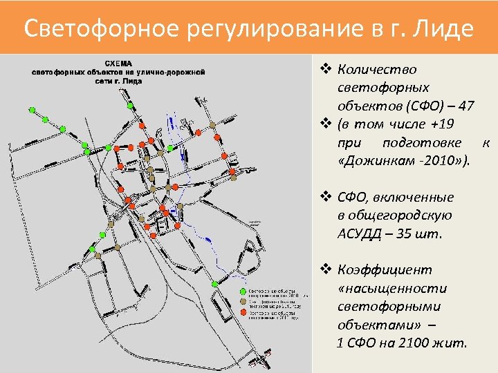 Светофорное регулирование в г. Лиде v Количество светофорных объектов (СФО) – 47 v (в