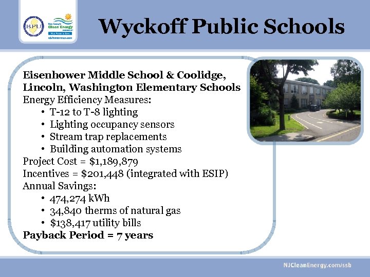 Wyckoff Public Schools Eisenhower Middle School & Coolidge, Lincoln, Washington Elementary Schools Energy Efficiency