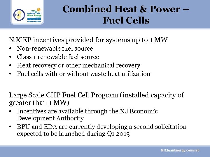 Combined Heat & Power – Fuel Cells NJCEP incentives provided for systems up to