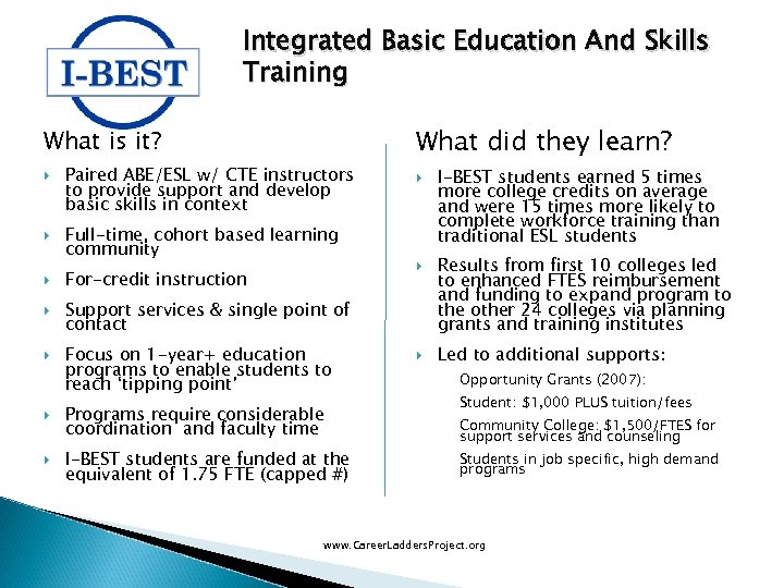Integrated Basic Education And Skills Training What did they learn? What is it? Paired