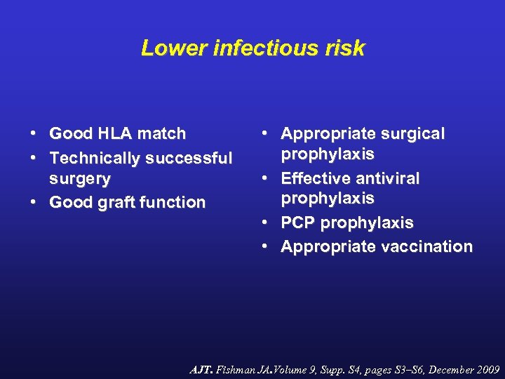 Lower infectious risk • Good HLA match • Technically successful surgery • Good graft