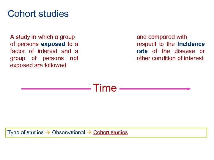 Cohort studies A study in which a group of persons exposed to a factor