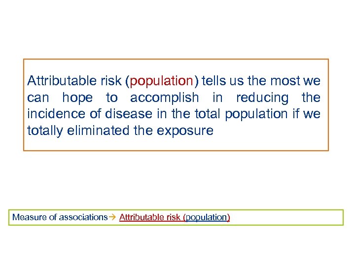 Attributable risk (population) tells us the most we can hope to accomplish in reducing