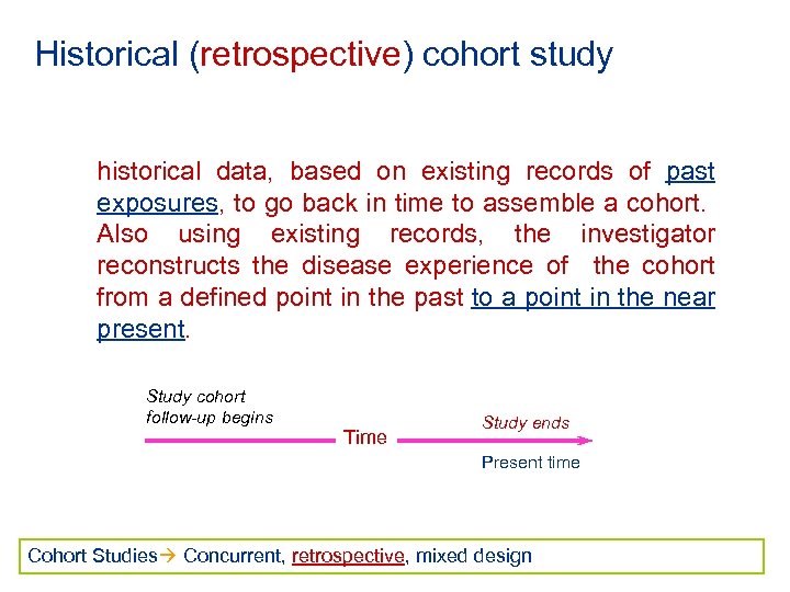 Historical (retrospective) cohort study historical data, based on existing records of past exposures, to