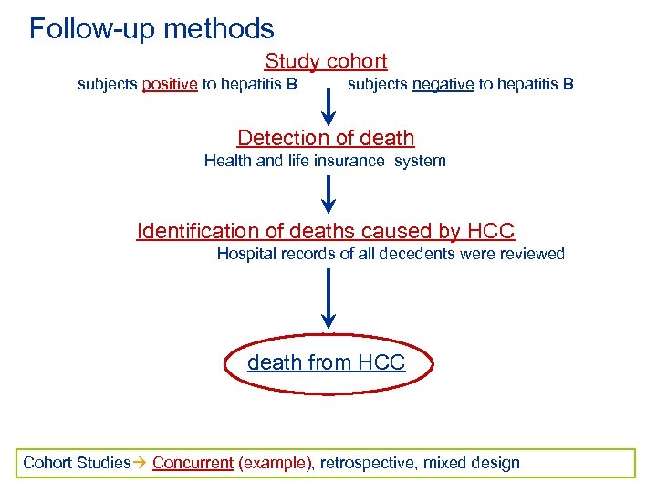 Follow-up methods Study cohort subjects positive to hepatitis B subjects negative to hepatitis B