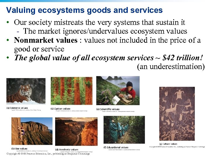 Valuing ecosystems goods and services • Our society mistreats the very systems that sustain