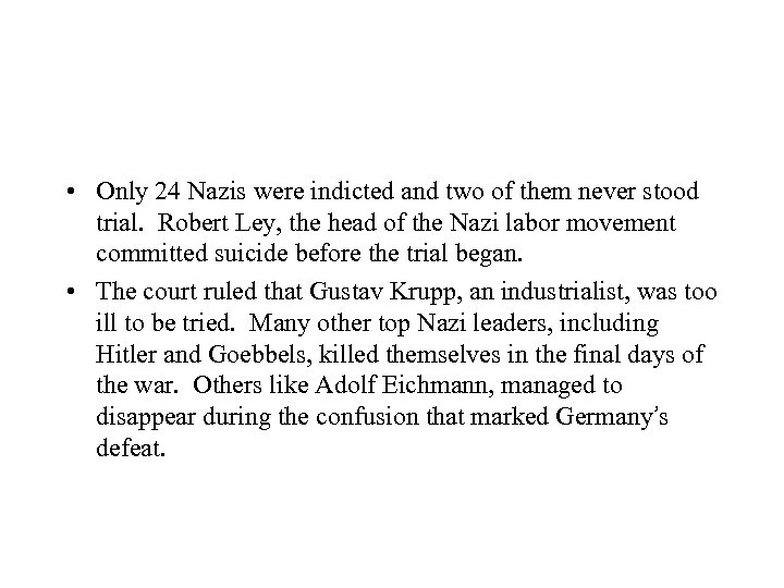  • Only 24 Nazis were indicted and two of them never stood trial.