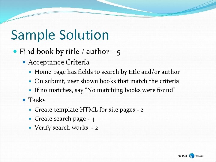 Sample Solution Find book by title / author – 5 Acceptance Criteria Home page