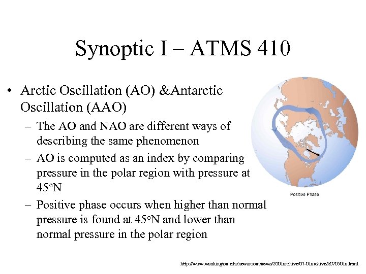 Synoptic I – ATMS 410 • Arctic Oscillation (AO) &Antarctic Oscillation (AAO) – The