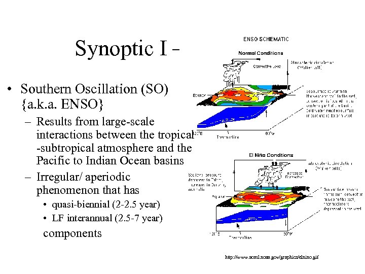 Synoptic I – ATMS 410 • Southern Oscillation (SO) {a. k. a. ENSO} –
