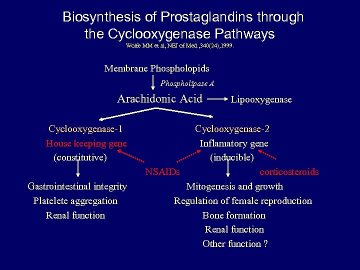  Biosynthesis of Prostaglandins through the Cyclooxygenase Pathways Wolfe MM et al, NEJ of