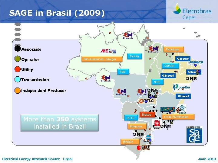 SAGE in Brasil (2009) Associate Operator Petrobras Intesa Rio Amazonas Energia Utility CERAN TBE