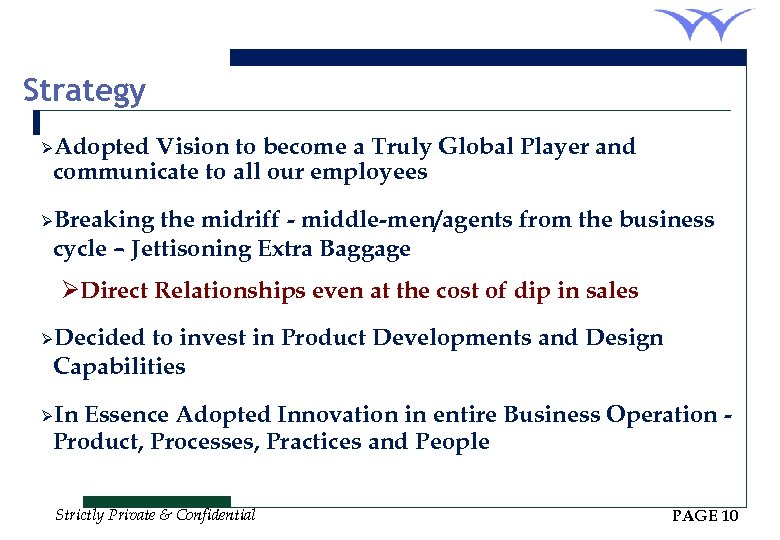 Strategy ØAdopted Vision to become a Truly Global Player and communicate to all our