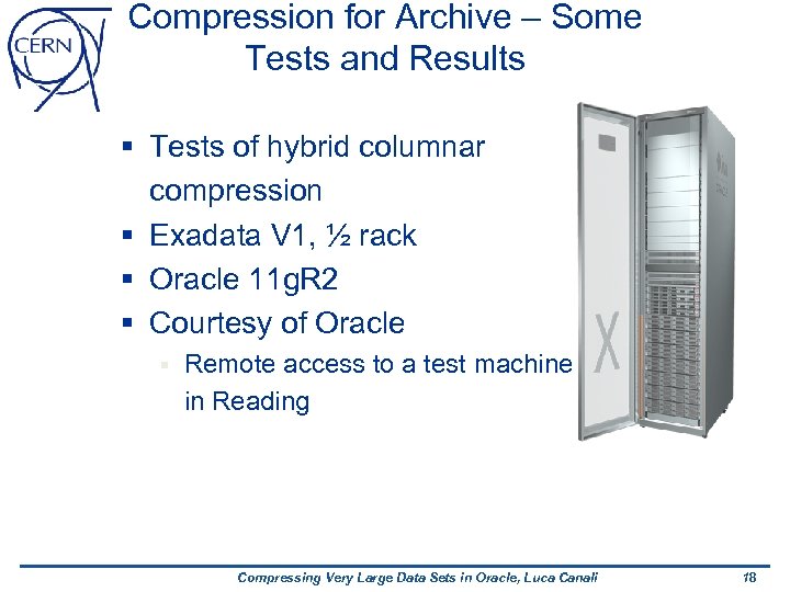 Compression for Archive – Some Tests and Results § Tests of hybrid columnar compression