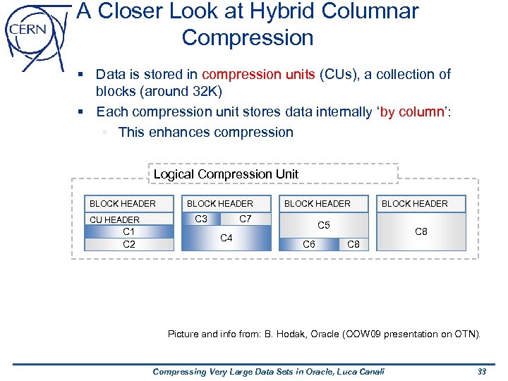 A Closer Look at Hybrid Columnar Compression § Data is stored in compression units