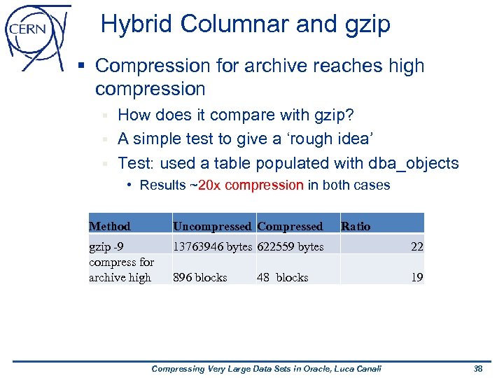 Hybrid Columnar and gzip § Compression for archive reaches high compression How does it