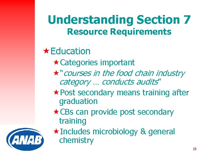 Understanding Section 7 Resource Requirements «Education «Categories important «“courses in the food chain industry