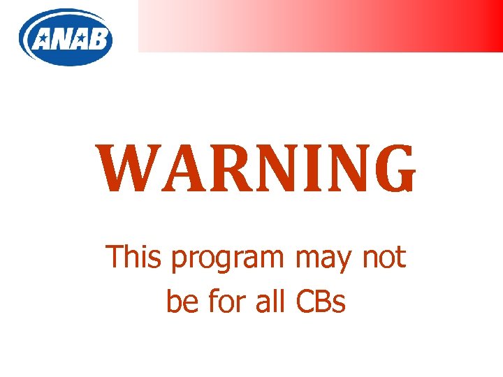 WARNING This program may not be for all CBs 