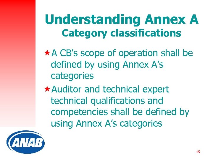 Understanding Annex A Category classifications «A CB’s scope of operation shall be defined by