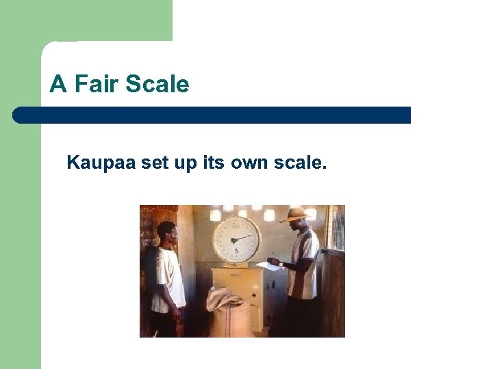 A Fair Scale Kaupaa set up its own scale. 