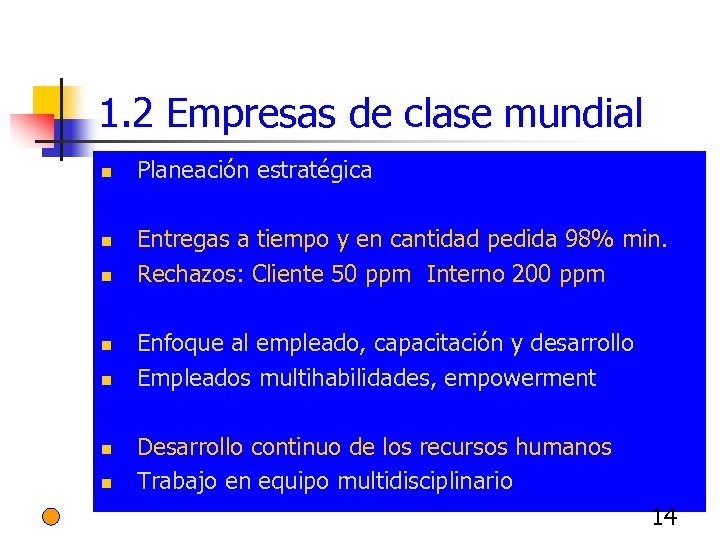 1. 2 Empresas de clase mundial n n n n Planeación estratégica Entregas a