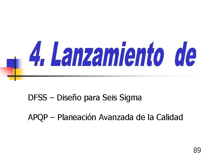 DFSS – Diseño para Seis Sigma APQP – Planeación Avanzada de la Calidad 89