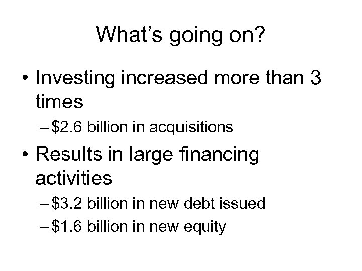 What’s going on? • Investing increased more than 3 times – $2. 6 billion