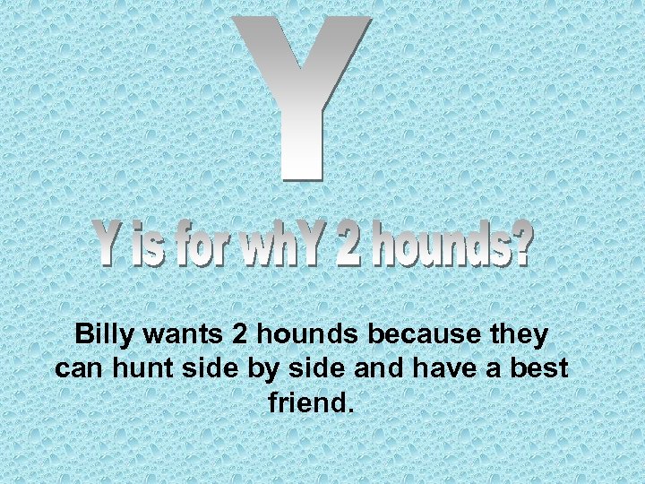 Billy wants 2 hounds because they can hunt side by side and have a