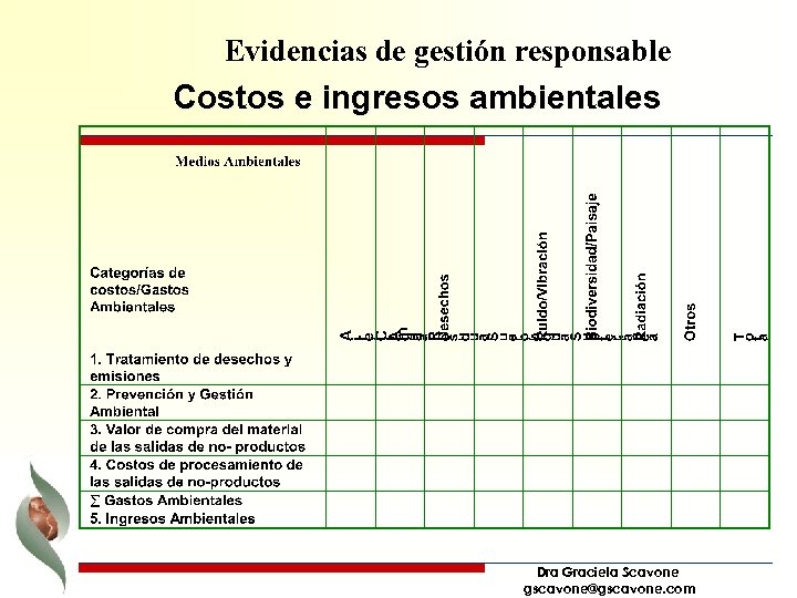 Evidencias de gestión responsable Costos e ingresos ambientales Dra Graciela Scavone gscavone@gscavone. com 