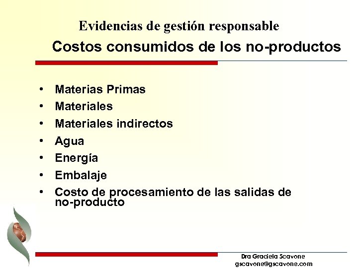 Evidencias de gestión responsable Costos consumidos de los no-productos • • Materias Primas Materiales