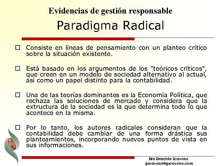 Evidencias de gestión responsable Paradigma Radical o Consiste en líneas de pensamiento con un