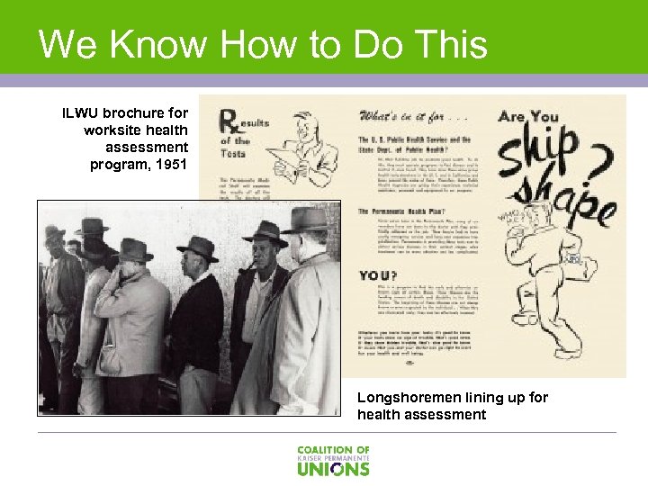 We Know How to Do This ILWU brochure for worksite health assessment program, 1951