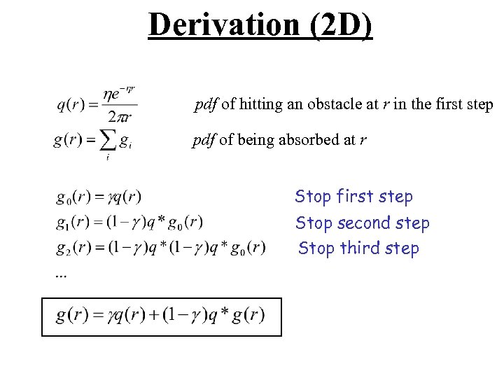 Derivation (2 D) pdf of hitting an obstacle at r in the first step