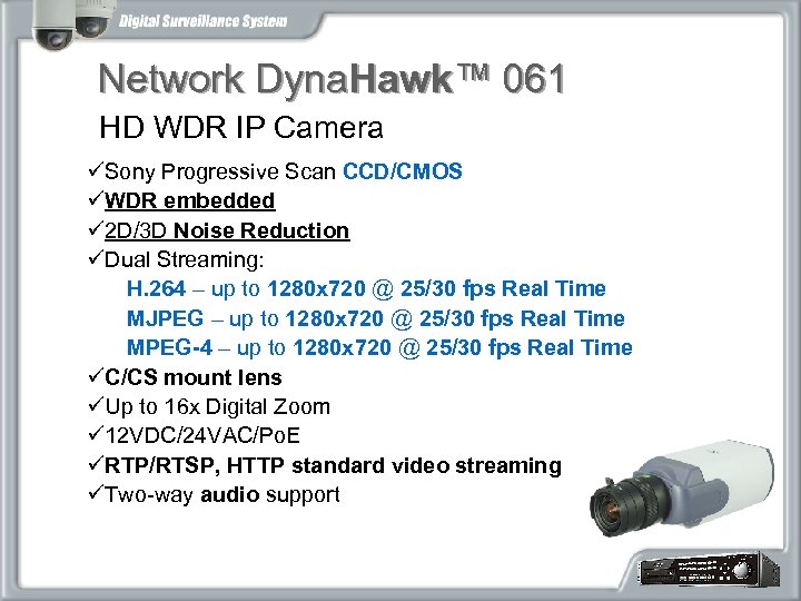 Network Dyna. Hawk™ 061 HD WDR IP Camera üSony Progressive Scan CCD/CMOS üWDR embedded
