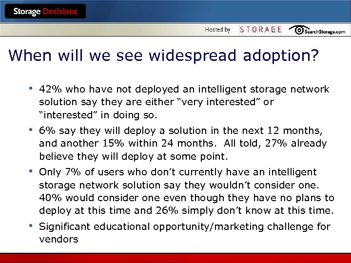 When will we see widespread adoption? • 42% who have not deployed an intelligent